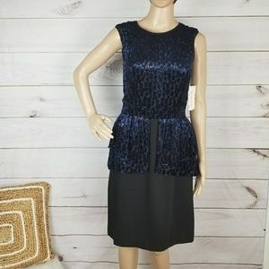 NEW SHOSHANNA Size 6  Black Blue Peplum Dress